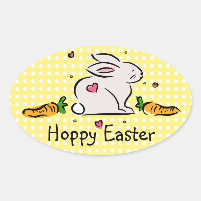 Hoppy Easter Bunny with Carrots Oval Sticker (Front)