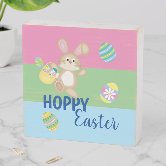 Hoppy Easter Bunny Wood Box Sign (In Situ Horizontal)