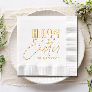 Hoppy Easter Calligraphy Script Personalized Name Foil Napkins
