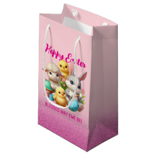 Hoppy Easter Cute Bunny Chicks Lamb Painting Eggs Small Gift Bag