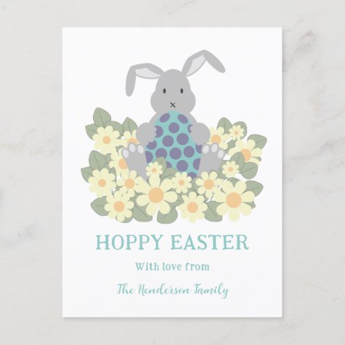 Hoppy Easter Cute Bunny Floral Holiday Postcard