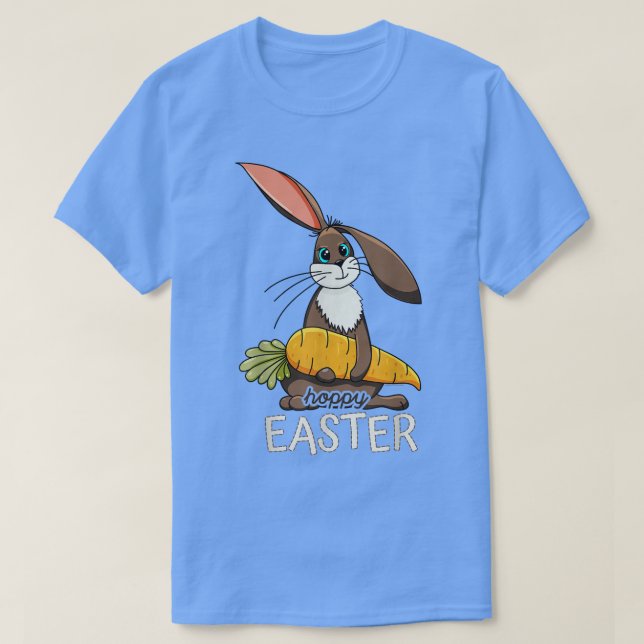 Hoppy Easter Cute Bunny Holding a Carrot  T-Shirt (Design Front)