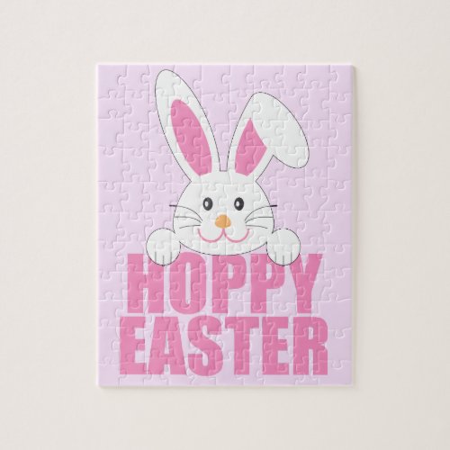 Hoppy Easter Cute Bunny Pun Pink Jigsaw Puzzle