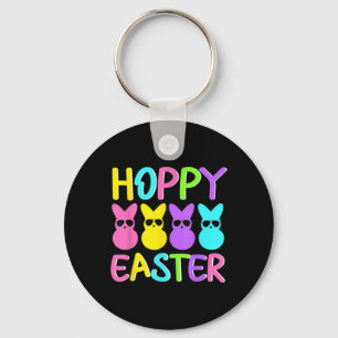 Hoppy Easter Cute Colorful Bunny Wearing Sungles  Keychain