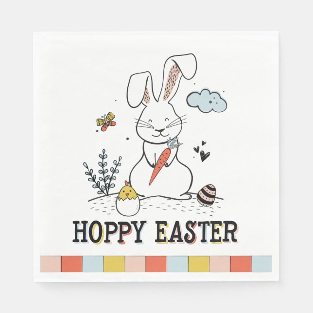 Hoppy Easter Cute Doodle Easter Bunny Napkins (Front)