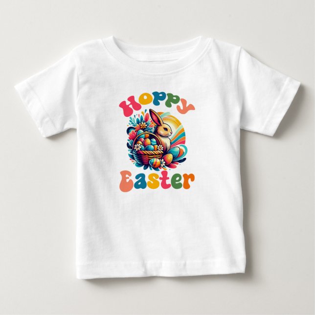 Hoppy Easter, Cute Easter Eggs Baby T-Shirt (Front)