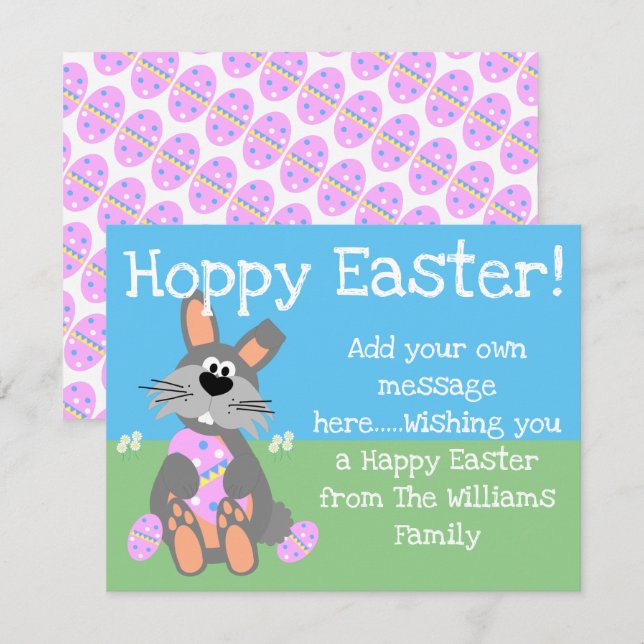 Hoppy Easter Cute Rabbit Egg Editable Holiday Card (Front/Back)