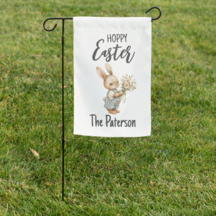 Hoppy Easter Cute Watercolor Bunny Family Name Garden Flag