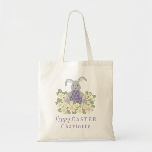 Hoppy Easter Egg Hunt Bunny Floral Add Name Tote Bag