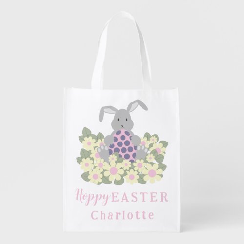 Hoppy Easter Egg Hunt Bunny Floral Grocery Bag