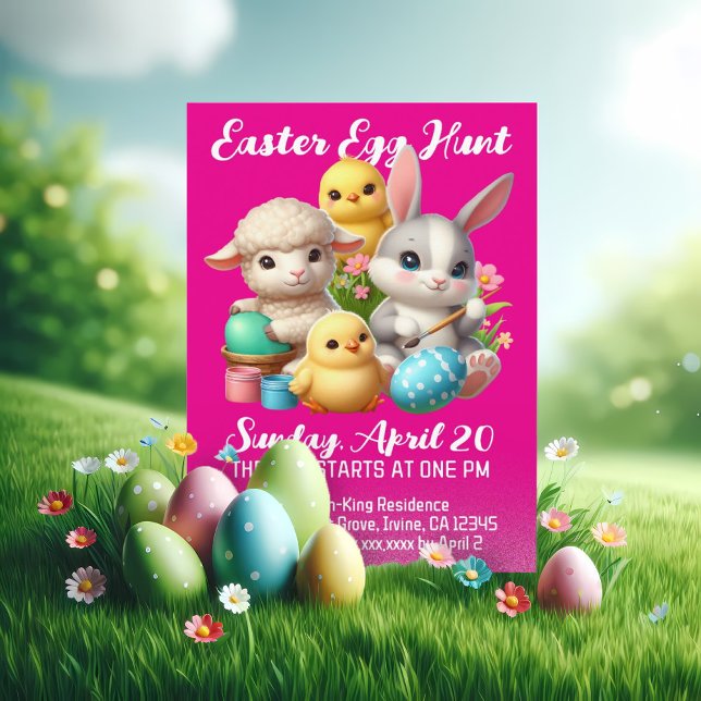 Hoppy Easter Egg Hunt Cute Bunny Chicks Lamb Invitation (Hoppy Easter Egg Hunt Invitation Cover Photo)
