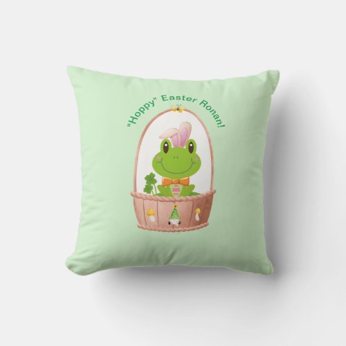 Hoppy Easter Frog Bunny Ears Basket Gnome  Throw Pillow