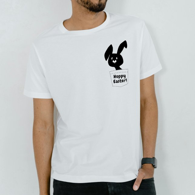 Hoppy Easter Fun Black And White Bunny Pun Cartoon T-Shirt (Creator Uploaded)