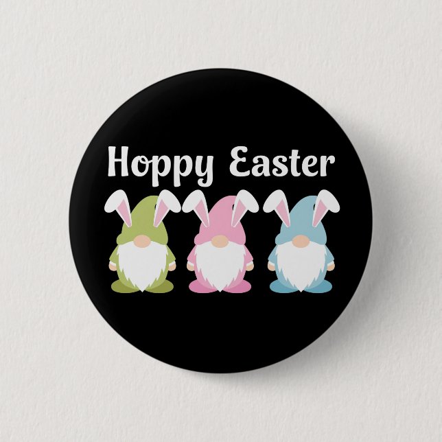 Hoppy Easter Funny Bunny Ears Gnome Button (Front)