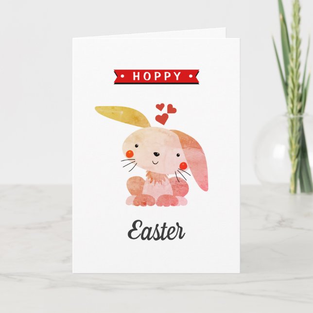 "Hoppy Easter" Funny Whimsy Bunny Happy Easter Card (Front)