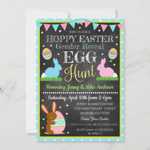Hoppy Easter Gender Reveal Party Invitation