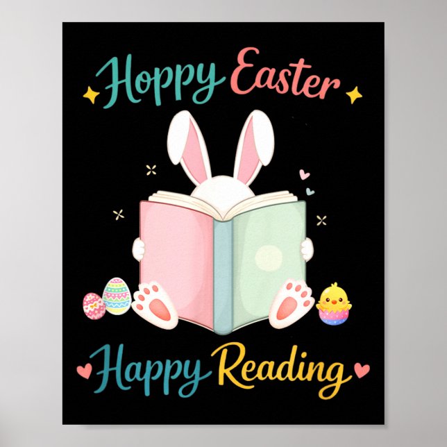 Hoppy easter happy reading bunny design for kids  poster (Front)