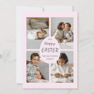 Hoppy Easter Holiday Photo Card. Pink Egg and Back