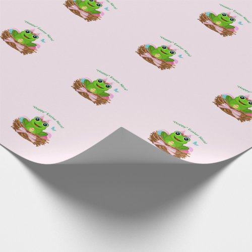 Hoppy Easter Leap Year Frog in Basket with Eggs  Wrapping Paper