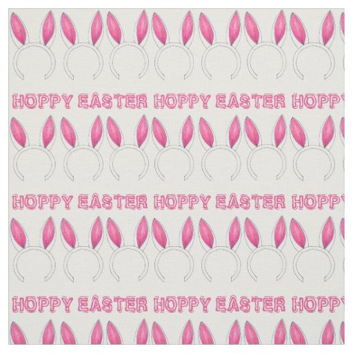 Hoppy Easter Pink Bunny Rabbit Ears Springtime Fabric
