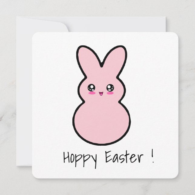 Hoppy Easter Pink Cute bunny card  (Front)