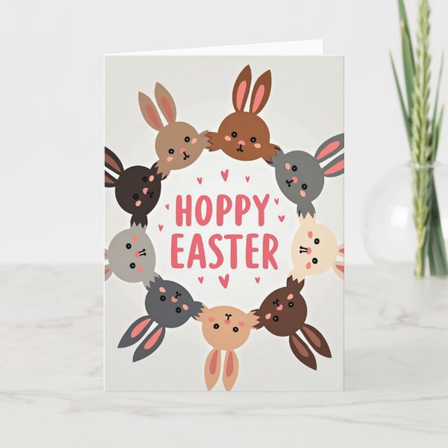 Hoppy Easter Rabbit Wreath Card (Front)