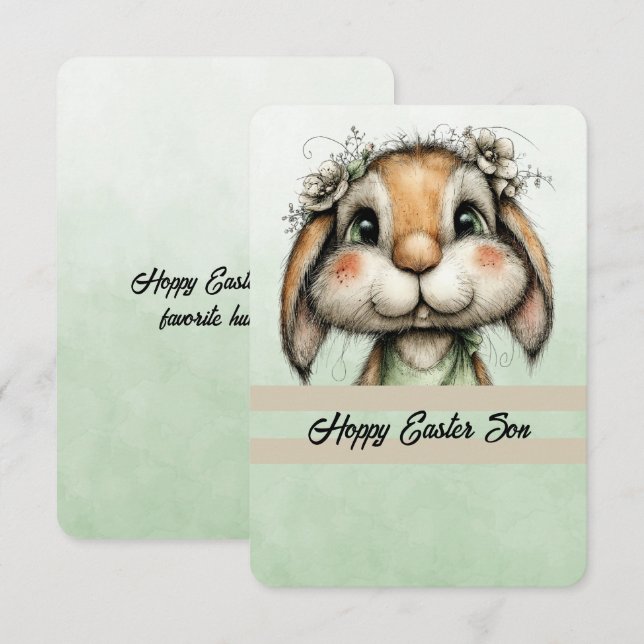 Hoppy Easter Son Bunny Head Note Card (Front/Back)