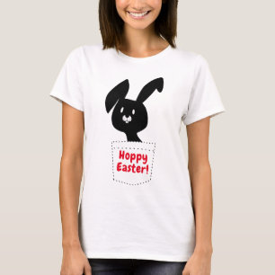 Hoppy Easter Surprise Fun Black Bunny Pocket T-Shirt