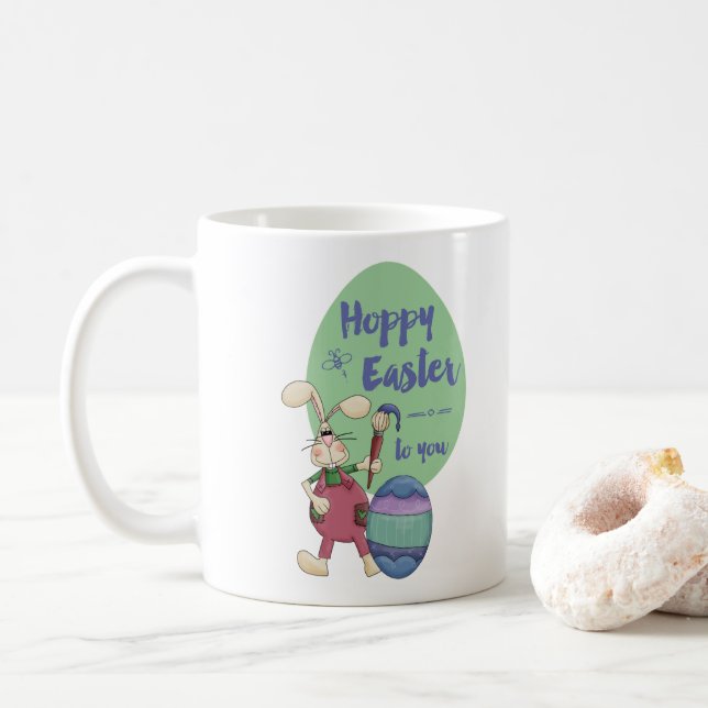 Hoppy Easter to you Artist Rabbit Coffee Mug (With Donut)