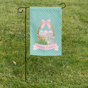 Hoppy Easter Watercolor Bunny & Basket Garden Flag