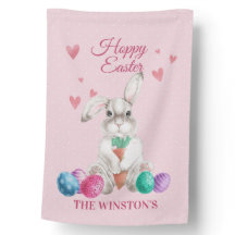 HOPPY EASTER Watercolor Bunny with Easter Eggs 