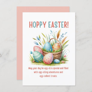 hoppy easter watercolor eggs in basket funny holiday card