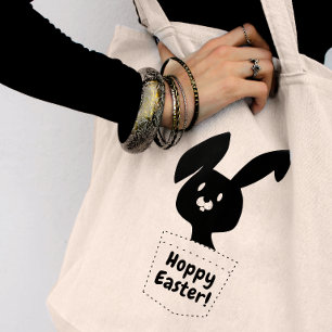 Hoppy Easter Whimsical Black Bunny Cartoon Tote Bag