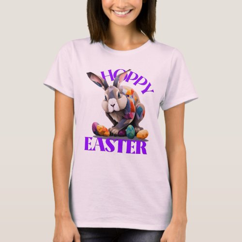 Hoppy Easter with Rabbit and Colorful Eggs T_Shirt