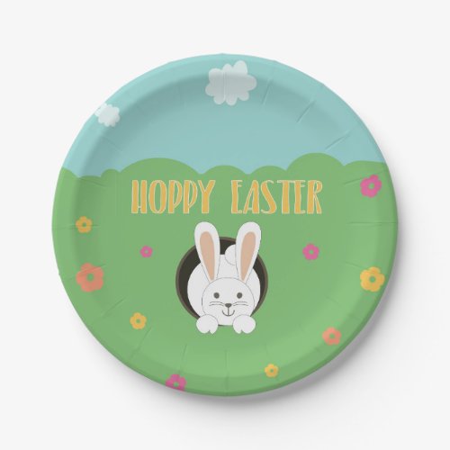 Hoppy Easter word pun white bunny Paper Plates