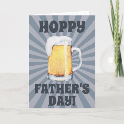 Hoppy Fathers Day Beer Mug Blue Sunburst Card