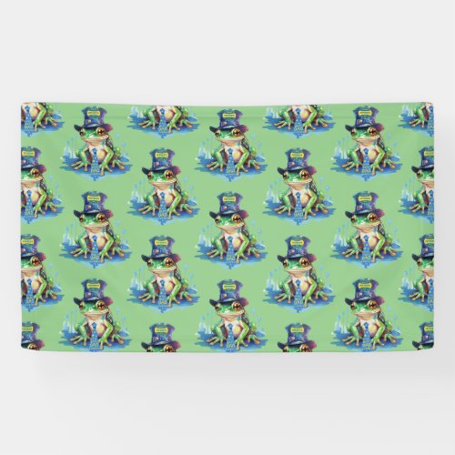 Hoppy Fathers Day Frog Top Hat and Tie Design Banner