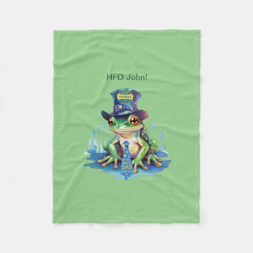 Hoppy Fathers Day Frog Top Hat and Tie Design Fleece Blanket