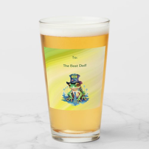 Hoppy Fathers Day Frog Top Hat and Tie Design Glass