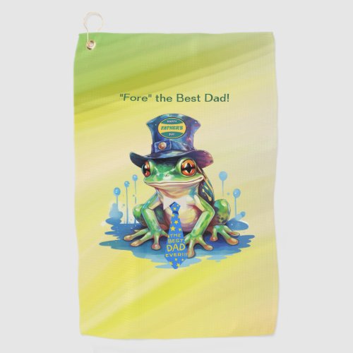 Hoppy Fathers Day Frog Top Hat and Tie Design Golf Towel