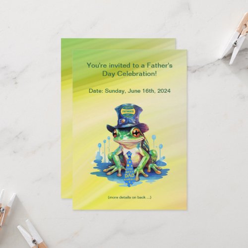 Hoppy Fathers Day Frog Top Hat and Tie Design Invitation