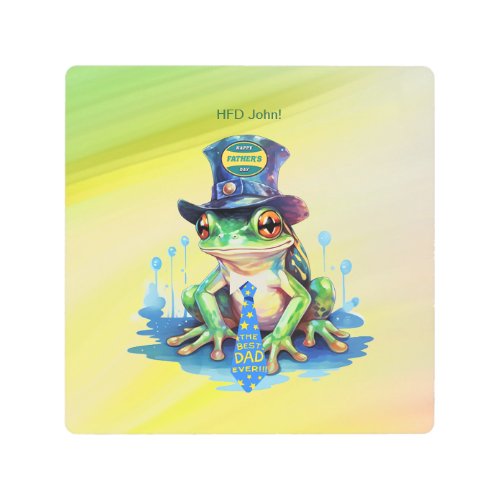 Hoppy Fathers Day Frog Top Hat and Tie Design Metal Print
