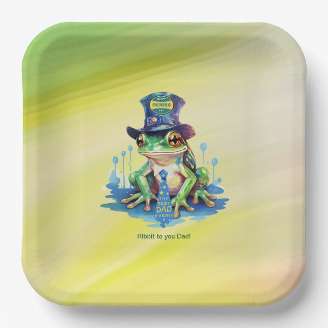 "Hoppy" Father's Day Frog Top Hat and Tie Design Paper Plates (Front)