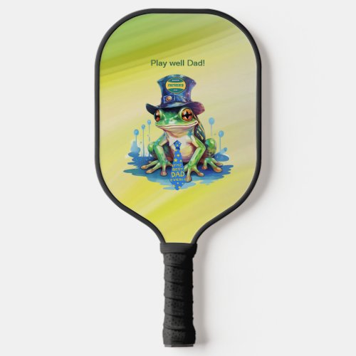 Hoppy Fathers Day Frog Top Hat and Tie Design Pickleball Paddle