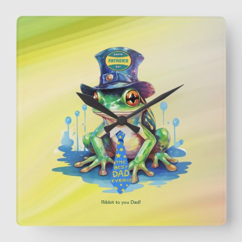Hoppy Fathers Day Frog Top Hat and Tie Design Square Wall Clock