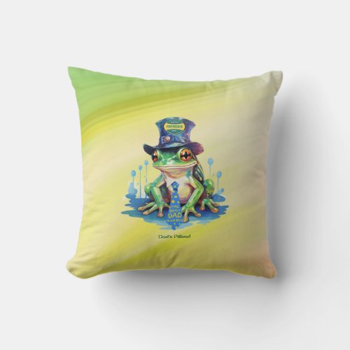Hoppy Fathers Day Frog Top Hat and Tie Design Throw Pillow