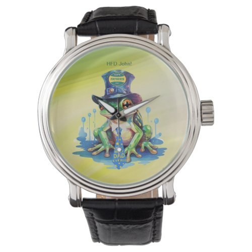 Hoppy Fathers Day Frog Top Hat and Tie Design Watch