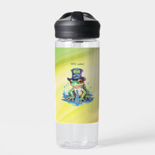 Hoppy Fathers Day Frog Top Hat and Tie Design Water Bottle