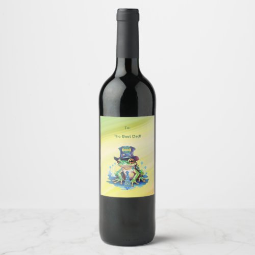 Hoppy Fathers Day Frog Top Hat and Tie Design Wine Label