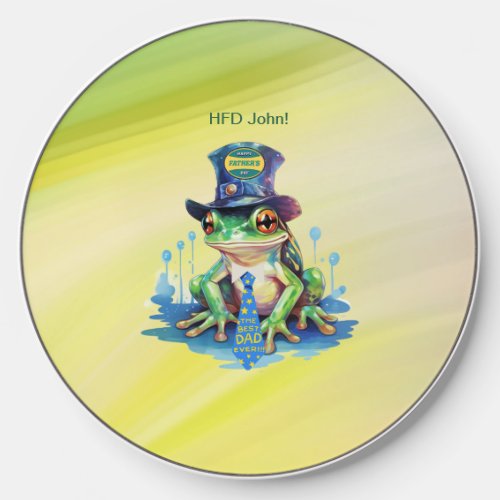 Hoppy Fathers Day Frog Top Hat and Tie Design Wireless Charger
